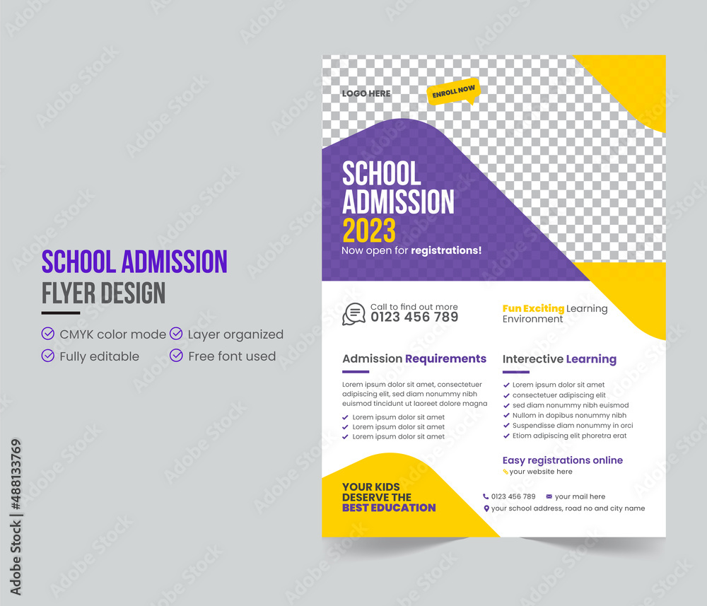 Obraz premium School admission education flyer design template