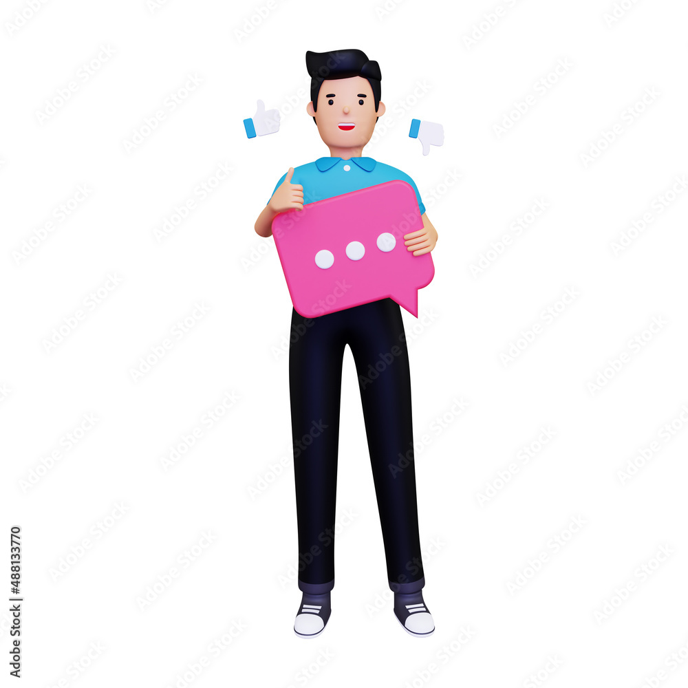 Man chatting on social media. isolated on a white background. 3d illustration Man chatting on social media. isolated on a white background. 3d illustration