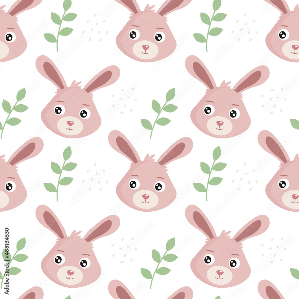 Cute rabbit with plant elements. Seamless pattern. Can be used for wallpaper, fill web page background, surface textures. Vector Cute rabbit with plant elements. Seamless pattern. Can be used for wallpaper, fill web page background, surface textures. Vector
