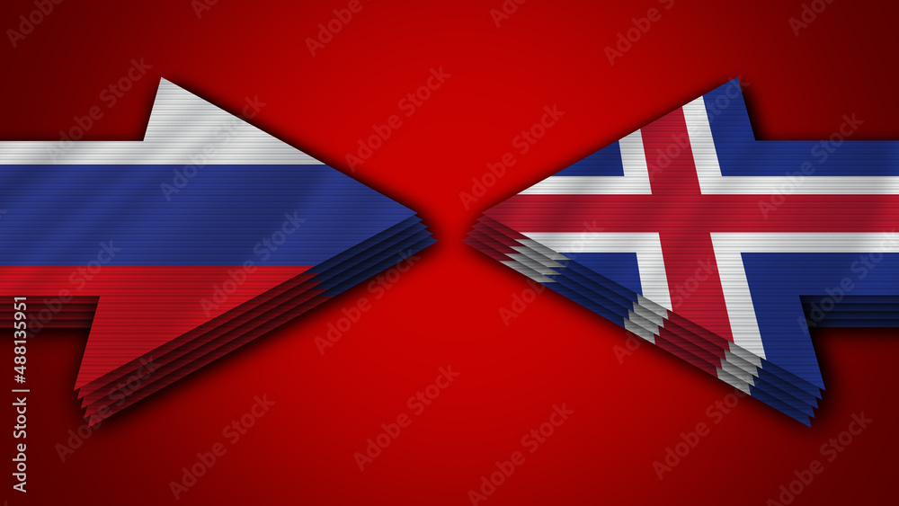 Iceland vs Russia Arrow Flags – 3D Illustration