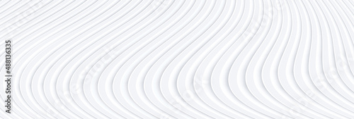 Abstract white background with 3D waves pattern, interesting minimal white gray striped design