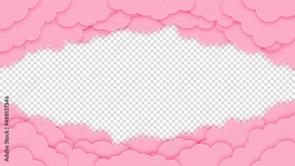 Happy Valentine's Day greeting card. Love concept. Pink clouds or nubes on a transparent background. Vector illustration Happy Valentine's Day greeting card. Love concept. Pink clouds or nubes on a transparent background. Vector illustration