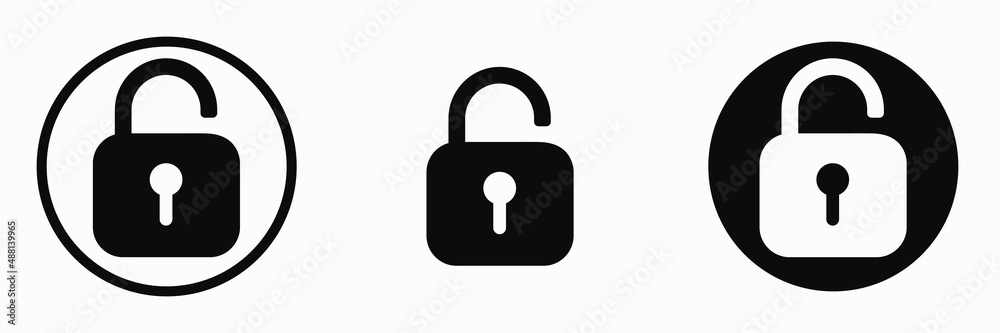 Padlock unlock icon set. Vector clipart illustration on isolated white background. For web site or mobile app Padlock unlock icon set. Vector clipart illustration on isolated white background. For web site or mobile app