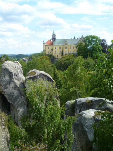 Valdštejn Castle early Gothic fortress near Turnov, in the Czech Republi cliff dwelling city of Hruboskalsko, in the Bohemian Paradise built on three sandstone cliffs in the second half of the thirtee photo