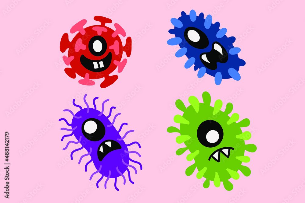 Set Colorful bacteria virus germs make sick cartoon illustration