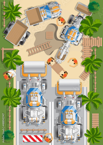 Road repair. View from above. Vector illustration.