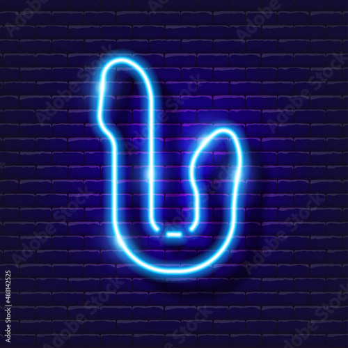 Prostate massager neon icon. Sex shop concept. Sex Toys for adults. Gadgets for love. Vector sign for design, website, signboard, banner, advertisement.