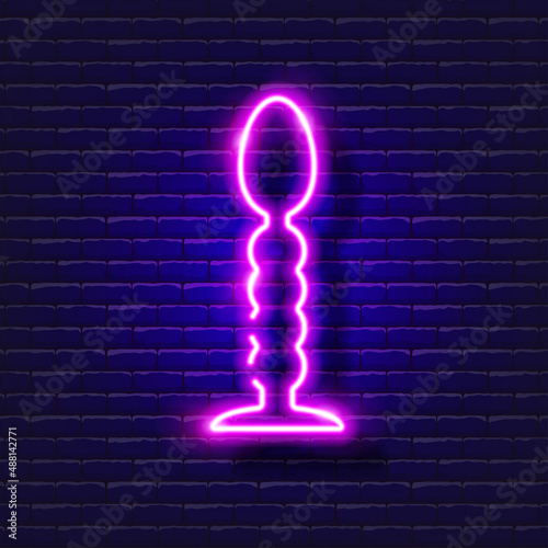 Anal stimulator neon icon. Sex shop concept. Sex Toys for adults. Gadgets for love. Vector sign for design, website, signboard, banner, advertisement.
