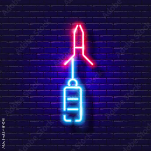Nipple clamp neon icon. Sex shop concept. Toys for adults. Gadgets for love. Vector sign for design, website, signboard, banner, advertisement.