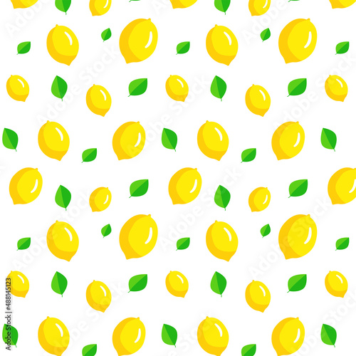 Fototapeta Naklejka Na Ścianę i Meble -  Vector Fresh lemon pattern. 100% juicy and yummi. Lemons with green leafs and branch.