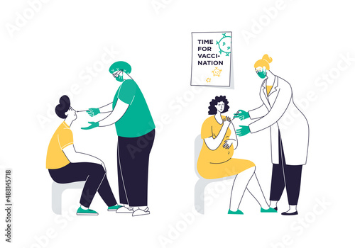 Medical Nurse is Taking PCR test. Pregnant woman is vaccinated.
