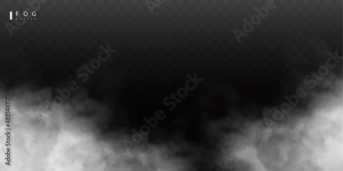 White fog or smok. Realistic fog. Atmosphere mist effect and smoke clouds isolated on transparent background. Vector abstract cloud texture