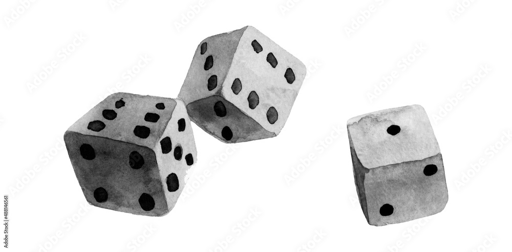 three watercolor dices on white background three watercolor dices on white background