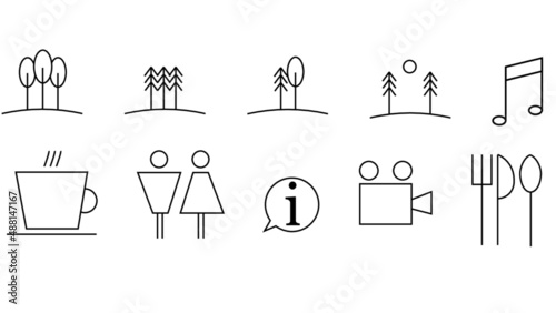 Outlined park navigation icons