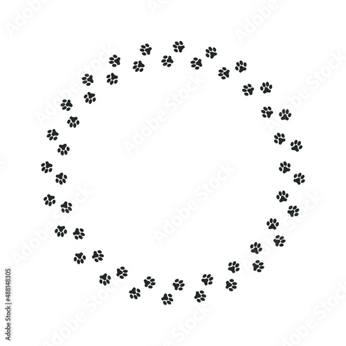 Prints paws dog graphic sign. Frame from traces animal going in a circle isolated on white background. Vector illustration © archivector