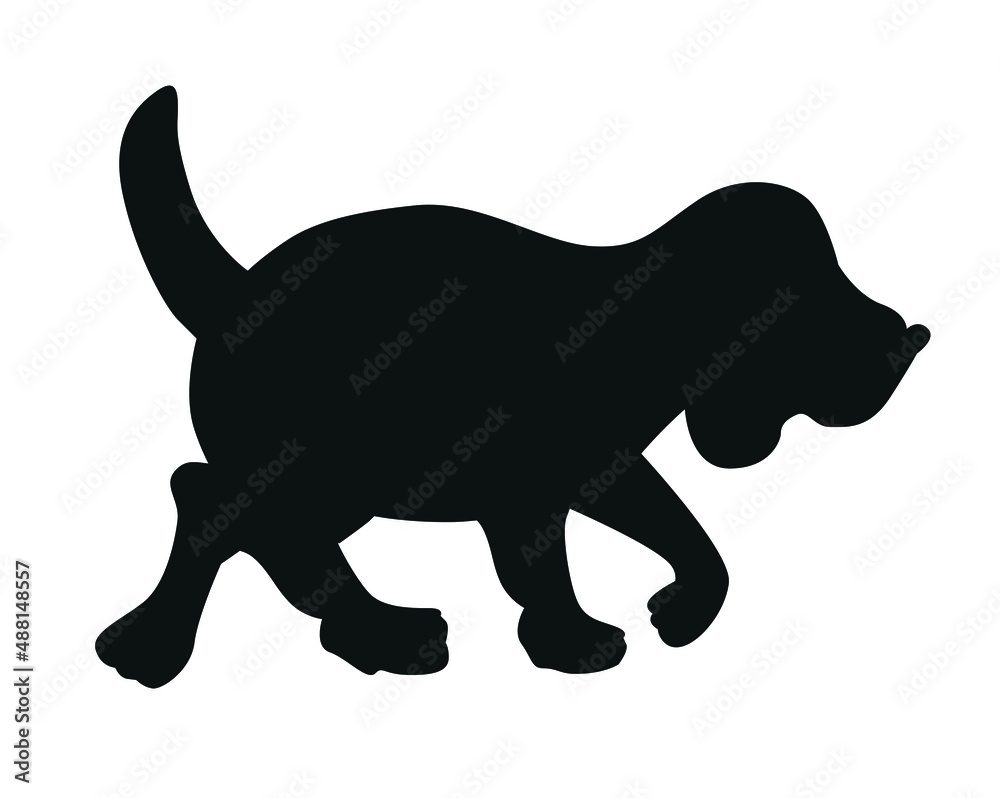 Silhouette of a dog, a fat dog walking