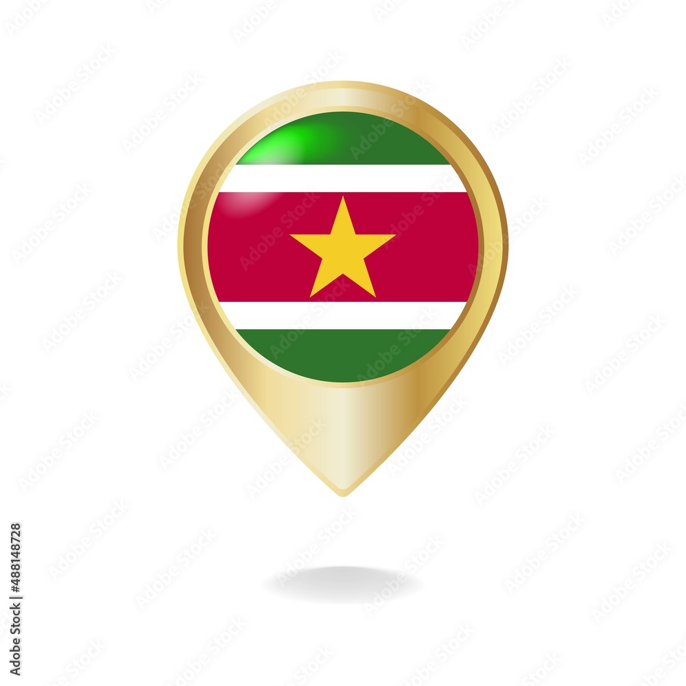 Suriname flag on golden pointer map, vector illustration eps.10 Suriname flag on golden pointer map, vector illustration eps.10