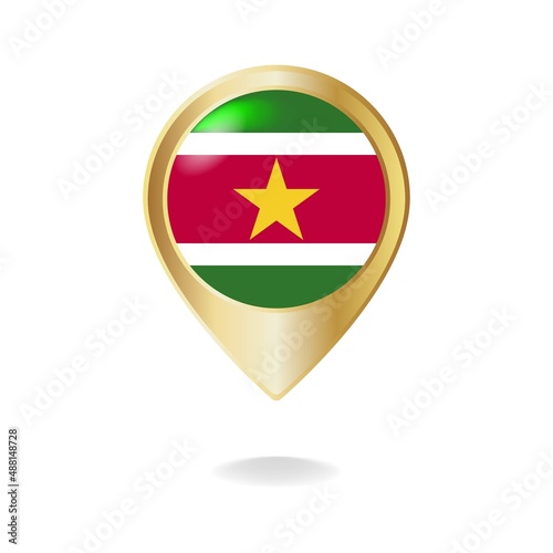 Free Download Suriname flag on golden pointer map, vector illustration eps.10 - GFXLoad