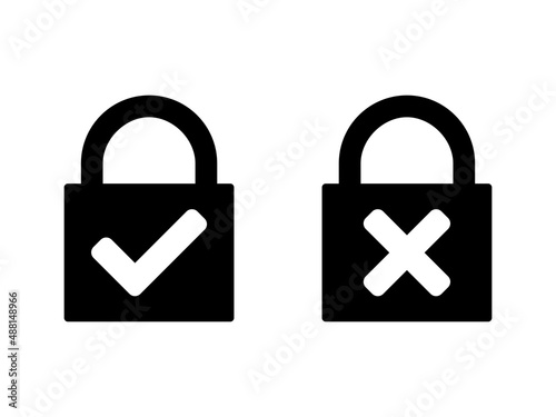 Open Closed Padlock or Lock Security Sign Icon Set. Vector Image.