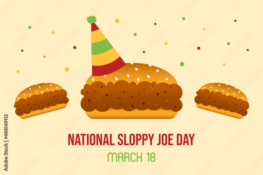 National Sloppy Joe Day greeting card, illustration with cute cartoon