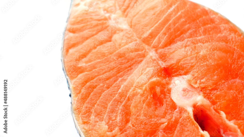 Seafood raw steak of salmon fish close up view Seafood raw steak of salmon fish close up view