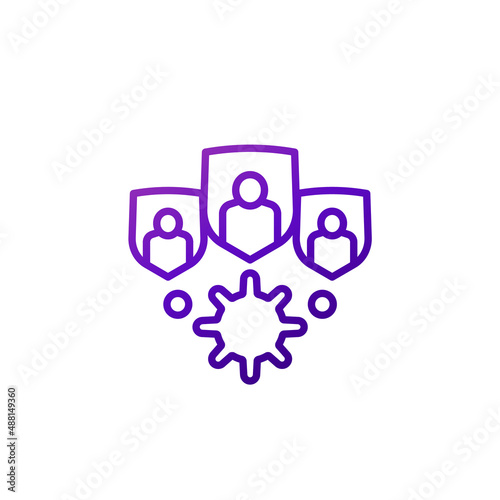 immune population, herd immunity to viruses line icon