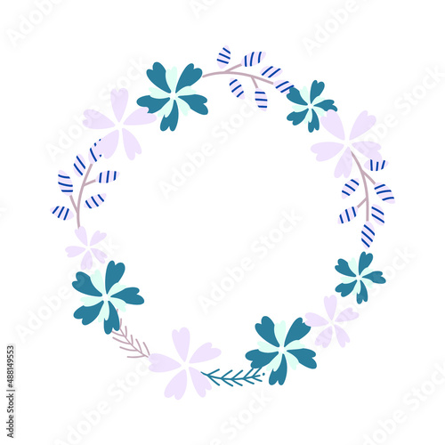 Flowers bouquet circle frame composition on white background. Vector clipart. 
