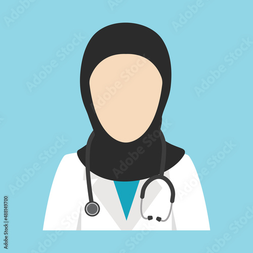 Muslim Female doctor avatar wearing hijab and Stethoscope clipart icon vector in flat design