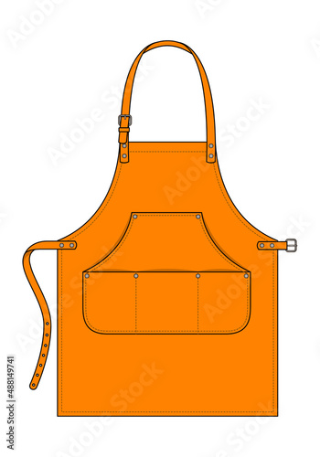 Orange Apron With Multi Pocket and Belt Strap Design on White Background, Vector File
