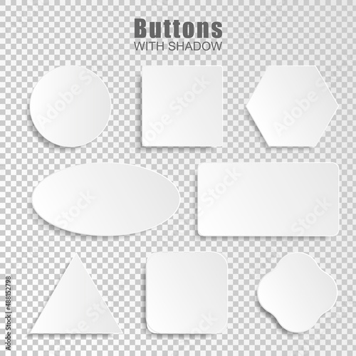 Vector white blank button set. Round square rounded buttons on a transparent background