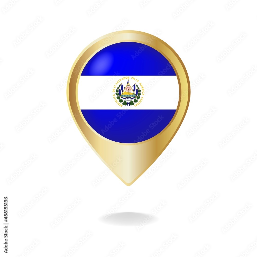 El Salvador flag on golden pointer map, Vector illustration eps.10
