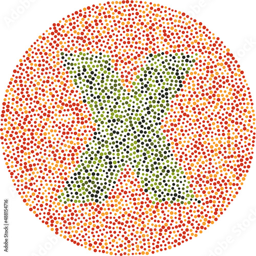 Lowercase letter x red and green color blindness test card