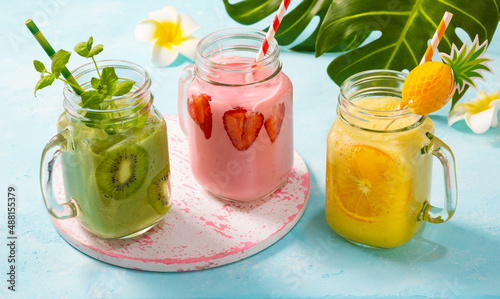 Wallpaper Mural Healthy fresh fruit and berry smoothies in glass jars. Summer cold drinks Torontodigital.ca