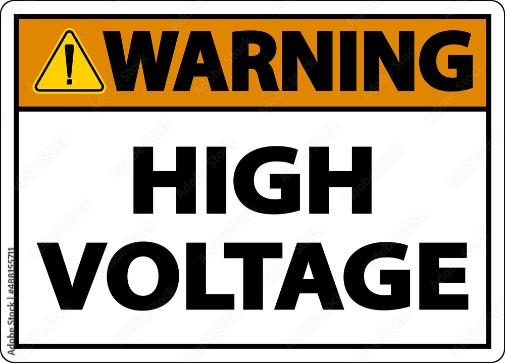 Warning High Voltage Sign On White Background