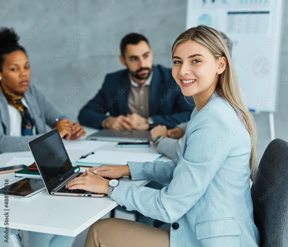 young business people meeting office teamwork group whiteboard presentation seminar woman businesswoman startup creative training portrait