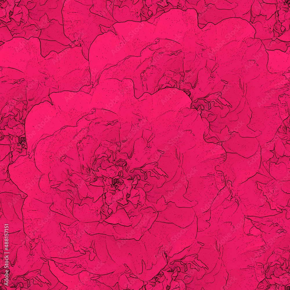 Pink floral seamless pattern with peony flowers