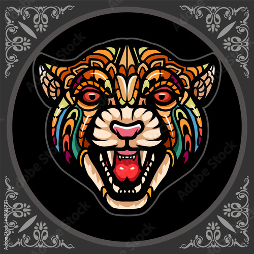 Colorful cheetah head zentangle arts, isolated on black background  