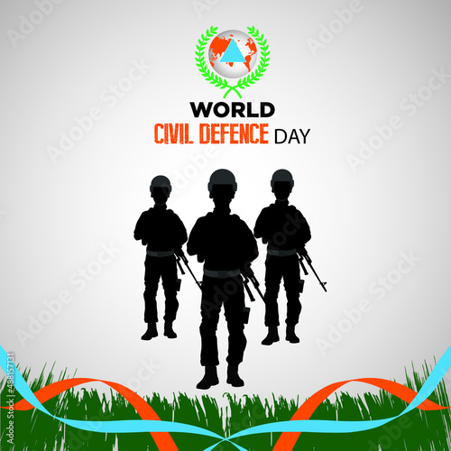 World Civil Defence Day. 1 March with a symbol of rice surrounding the earth and a triangular symbol. vector illustration.