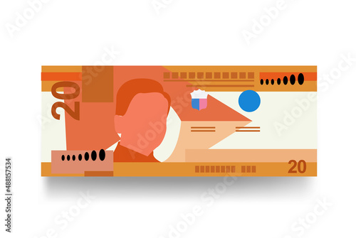 Philippine Peso Vector Illustration. Philippines money set bundle banknotes. Paper money 20 PHP. Flat style. Isolated on white background. Simple minimal design.
