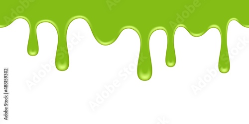 Seamless melted green substance. Green sticky liquid. Melted paint drips and flowing. Halloween melted toxic blob. photo