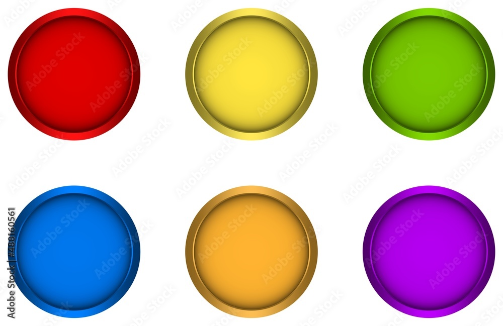 Rot button, Gelb button, Grün button, Blau button, Orange button, Violett button Vektor Set in verschiedenen Farben auf einem weißen isolierten Hintergrund. Rot button, Gelb button, Grün button, Blau button, Orange button, Violett button Vektor Set in verschiedenen Farben auf einem weißen isolierten Hintergrund.