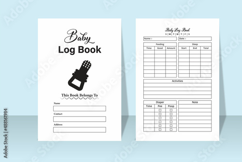 Baby activity tracker KDP interior notebook. Infant daily logbook interior for mother. KDP interior journal. Daily baby activity and condition tracker notebook template for mother.