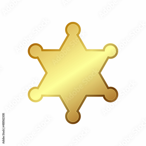 A Sheriff's Gold Star. 3 D. Yellow metal. Vector illustration.