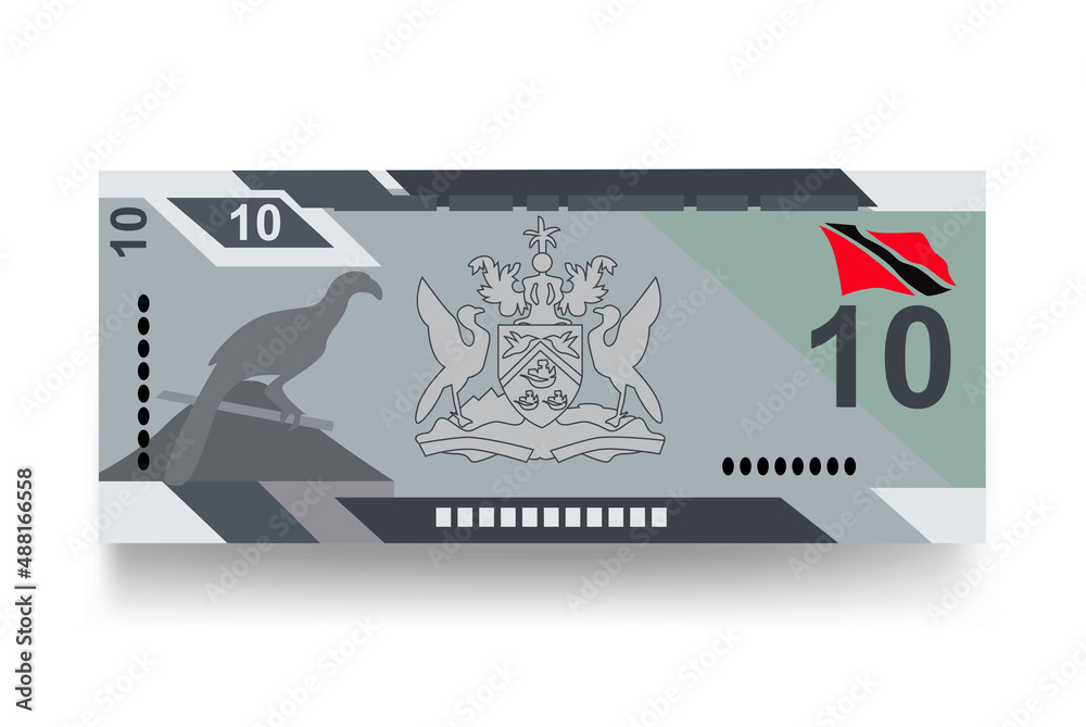 Trinidad and Tobago dollar Vector Illustration. Trinidad and Tobago money set bundle banknotes. Paper money 10 TTD. Flat style. Vector illustration.