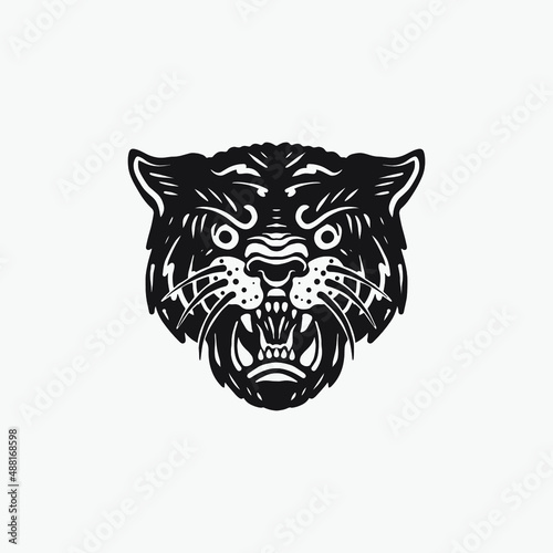 Old school style tiger face drawing illustration.