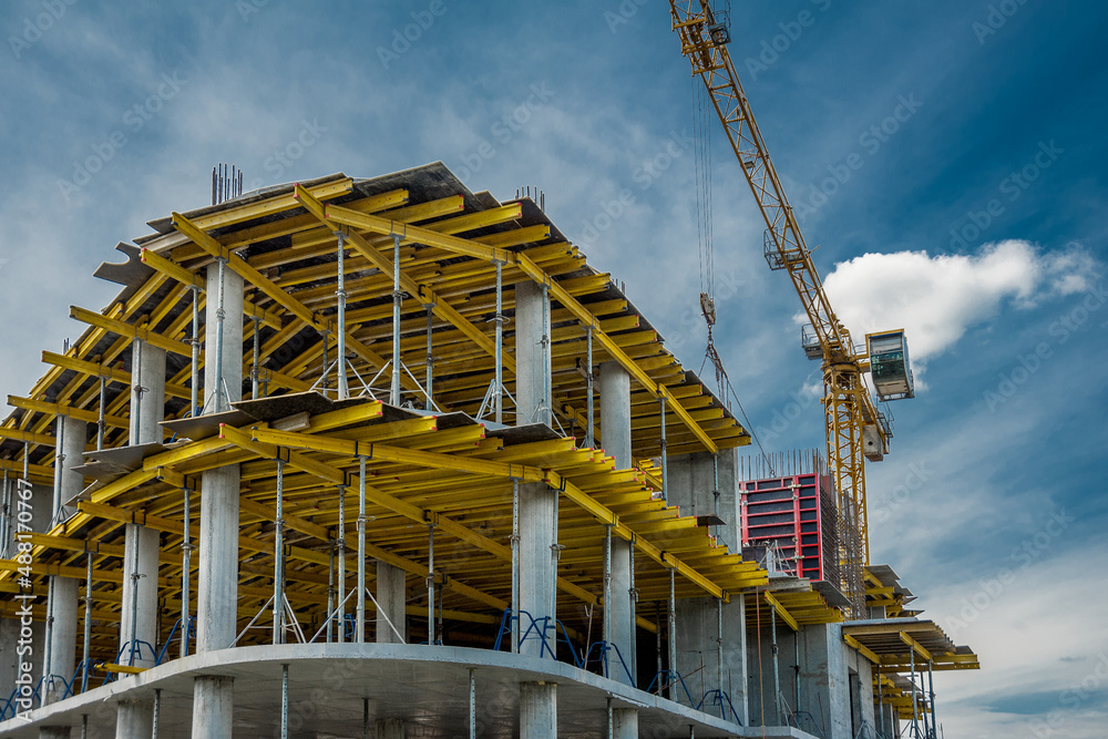 Horizontal formwork at the construction of a residential building.