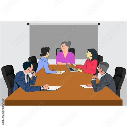 Fotografie A woman boss preside a meeting with officers to  discussing on business project