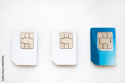 Sim phone cards isolated on white background photo