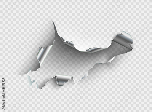 ragged Hole torn in ripped metal on transparent background