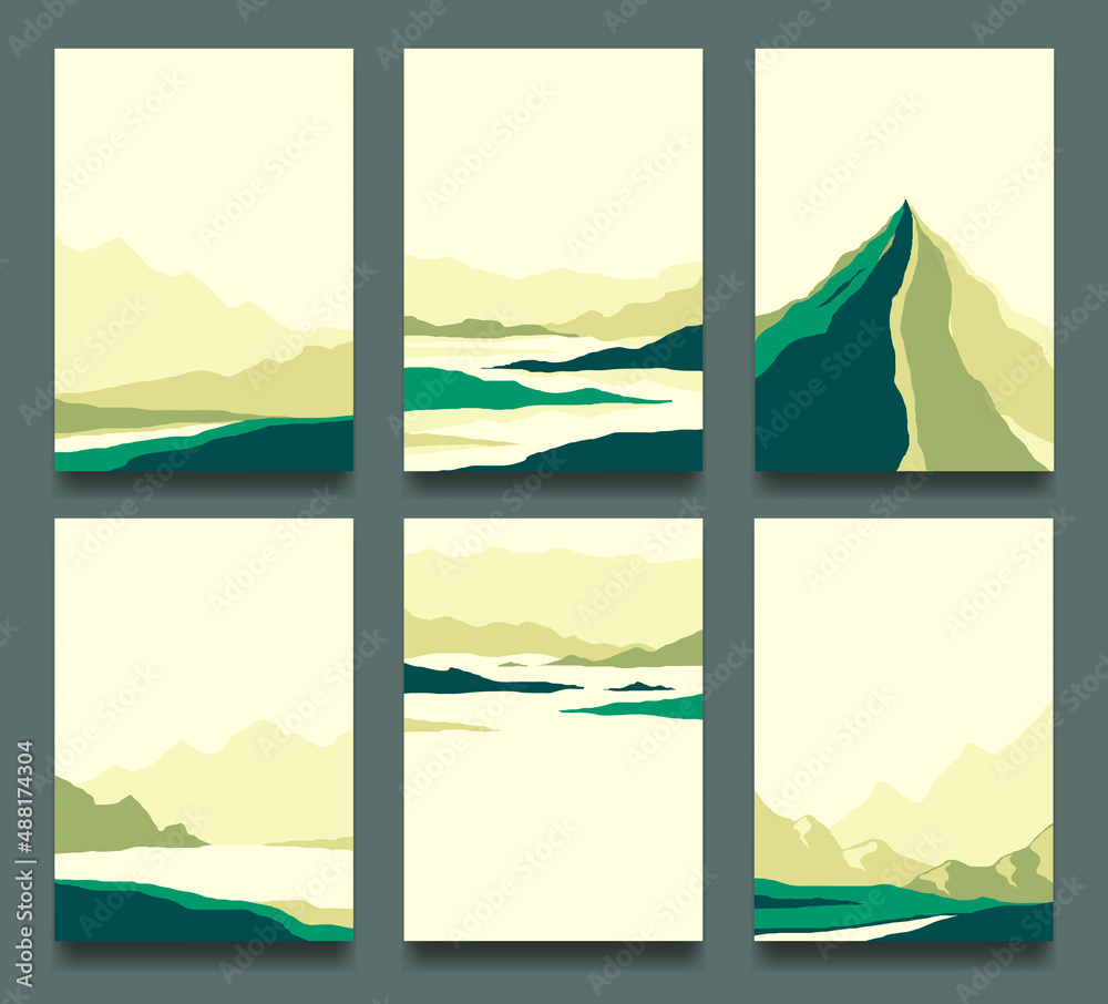 Collection of creative, abstract landscapes. For wall posters, banners, booklets. Vector.
